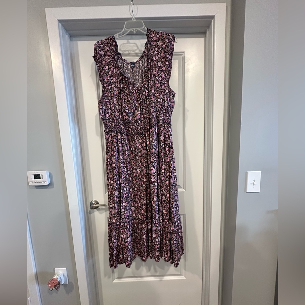 Old Navy Floral Smocked Waist Midi Dress | Purple Pink Boho | 3X